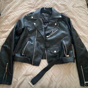 Flamant Rose Faux Leather Jacket Size 4 with Zippers